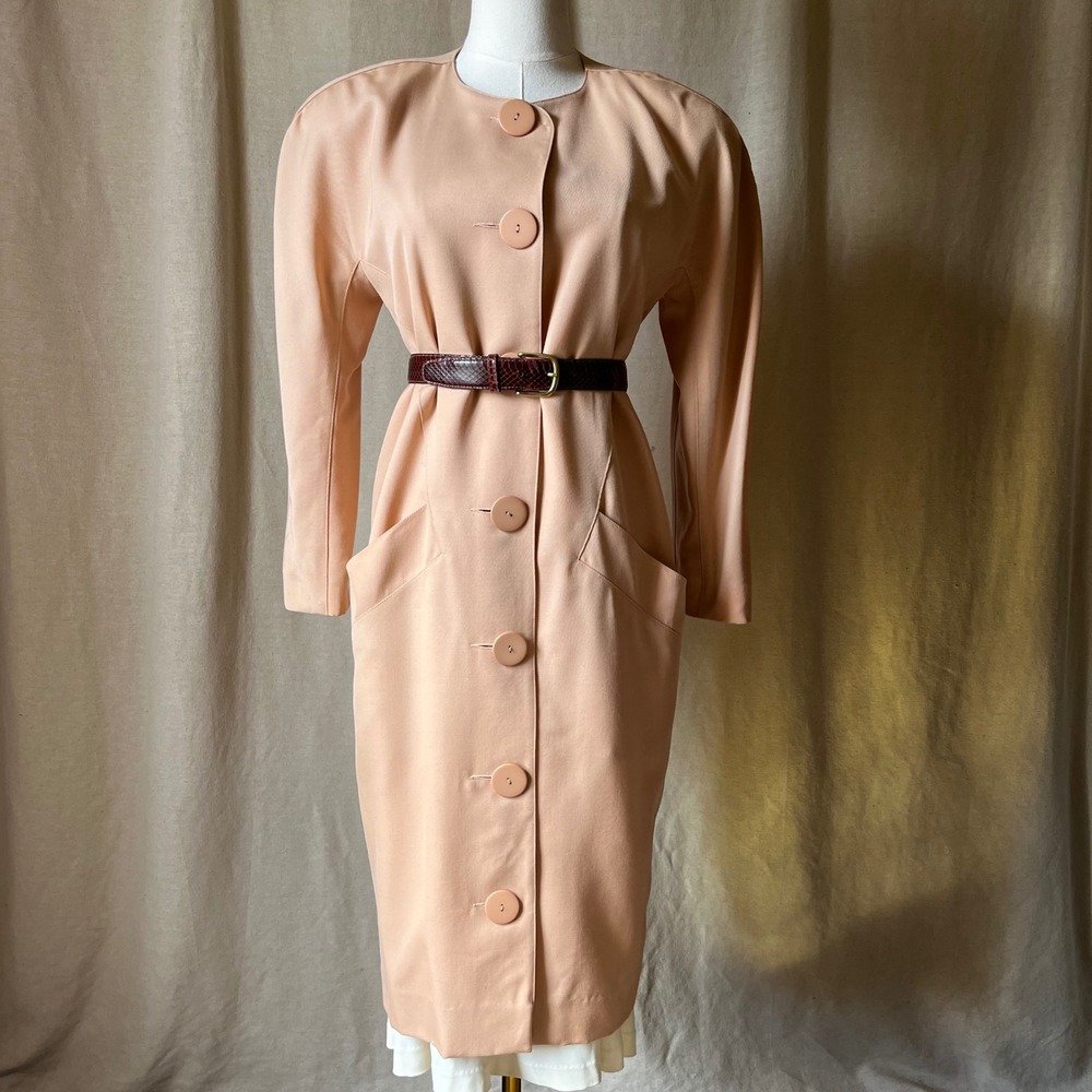 Vintage Guy Laroche Paris‎ Peach Wool Coat Minimal Button Front EU 36